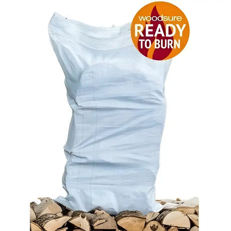 Light blue textured fabric hardwood midi bag with woodsure ready to burn logo for kiln dried midi bag logs