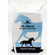 White and blue hutton mill hi-fibre haylage bag with horse silhouettes helping maintain equestrian health 20 kg