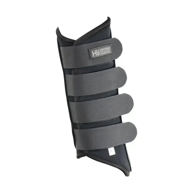 Black hy armoured guard neoprene brushing boots with four adjustable straps and padded superb protective design
