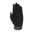 Black equestrian absolute fit glove with synthetic suede palm, reinforced forefinger, and snug wrist cuff on back side