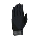 Hy Equestrian Absolute Fit glove in black with sleek fabric back synthetic suede palm and reinforced forefinger details