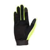 Black hy equestrian absolute fit glove with neon yellow accents synthetic suede palm and reinforced forefinger textured back