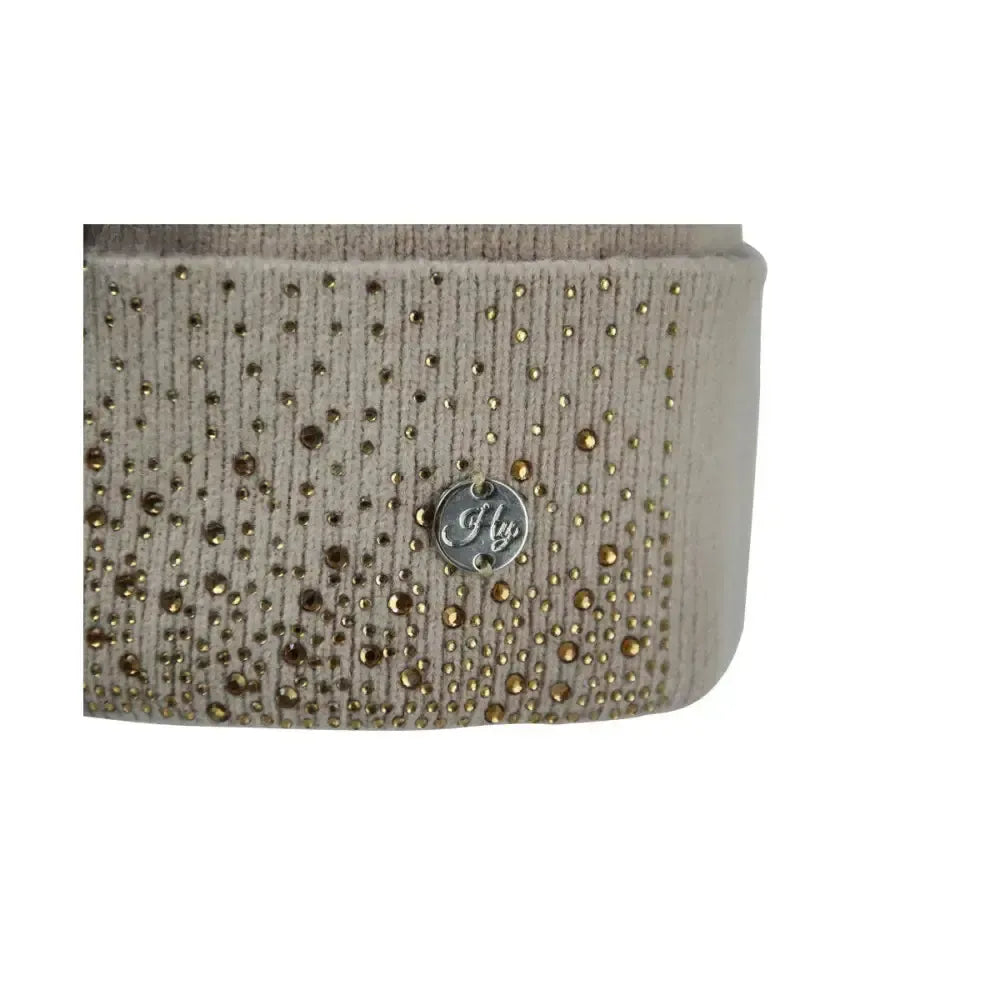 Hy Equestrian Alaska Diamante Bobble Hat Beige/Gold Headwear