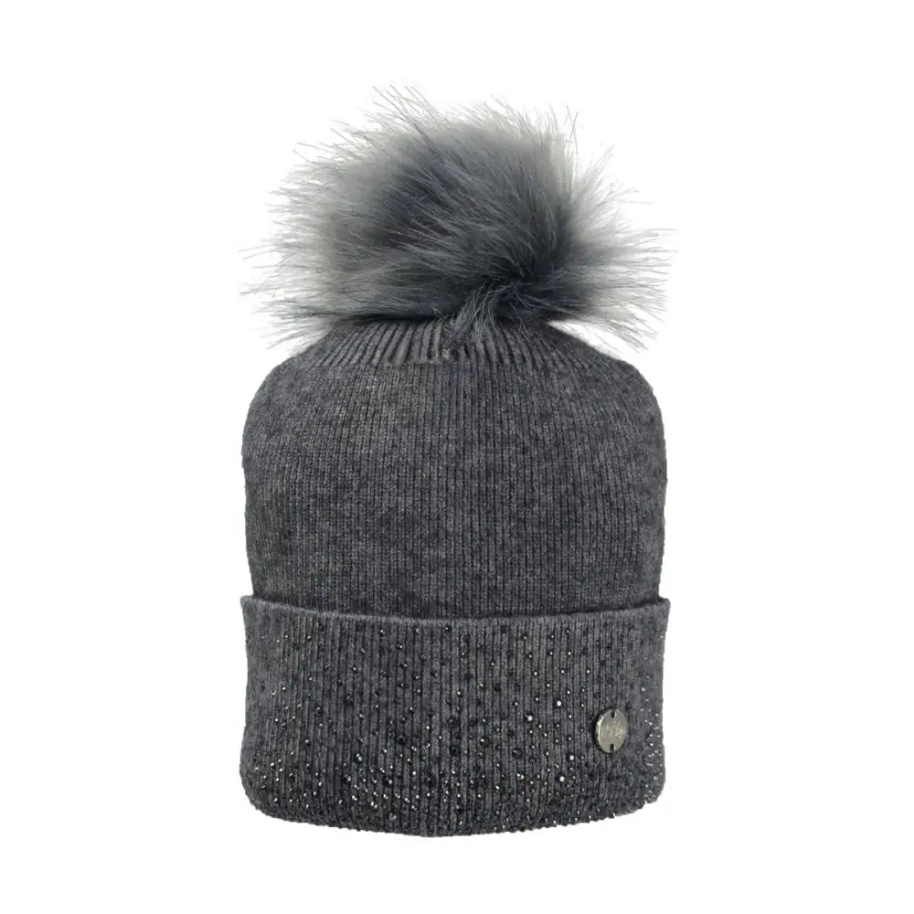 Hy Equestrian Alaska Diamante Bobble Hat Grey/Black Headwear Barnstaple Equestrian Supplies