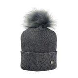 Gray knit hy equestrian alaska diamante bobble hat with fluffy pom-pom and sparkling cuff embellishments