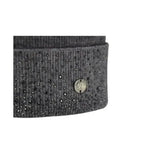 Dark gray textured fabric equestrian alaska diamante bobble hat cuff with black silver rhinestones and metallic emblem