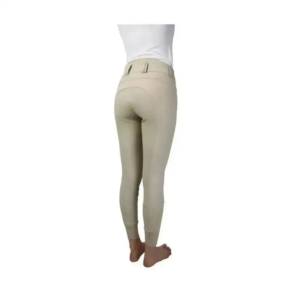 Beige equestrian arctic polar softshell breeches with fitted design and reinforced stitching at the back, water repellent