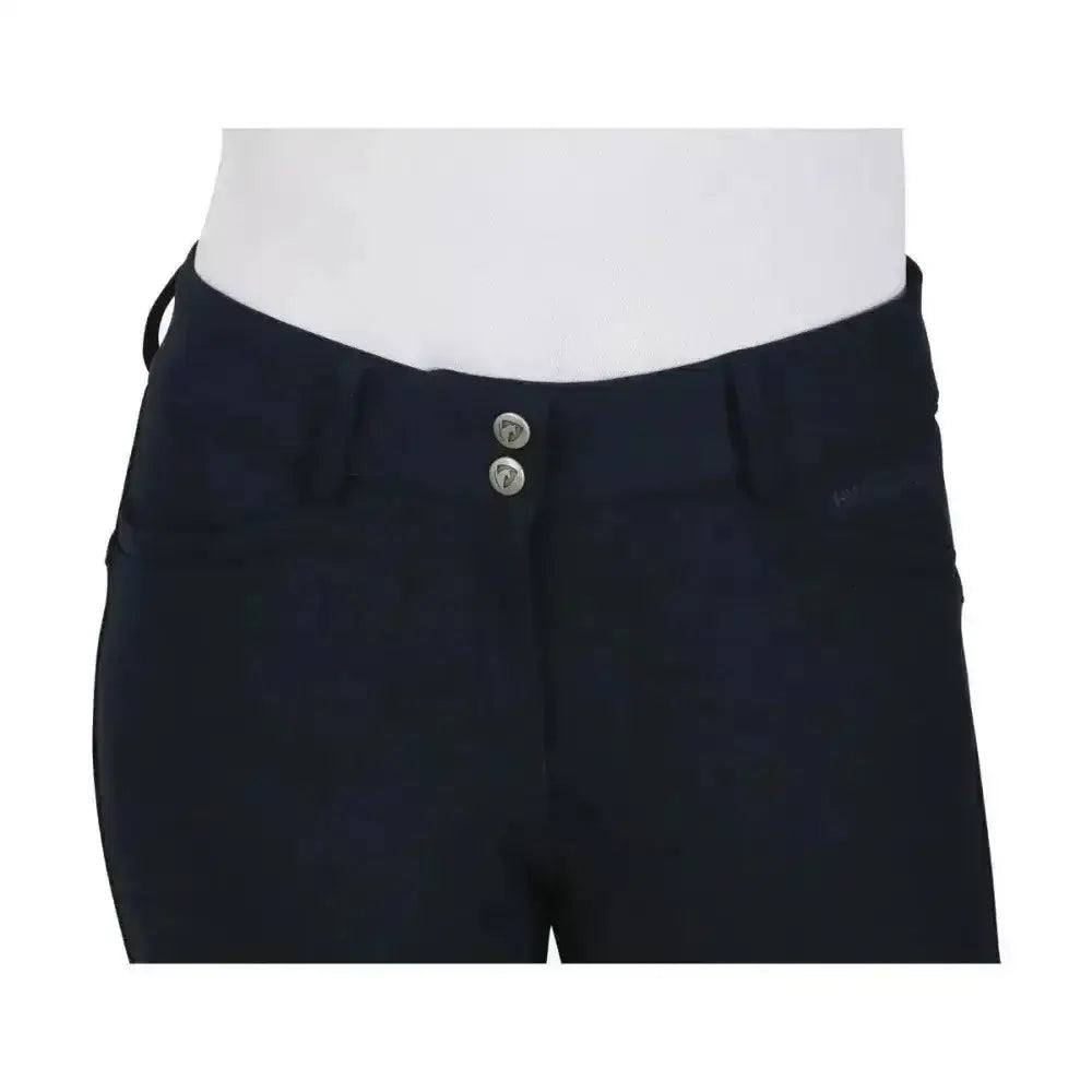 Navy blue hy equestrian arctic polar softshell breeches with silver buttons tailored fit water repellent breeches