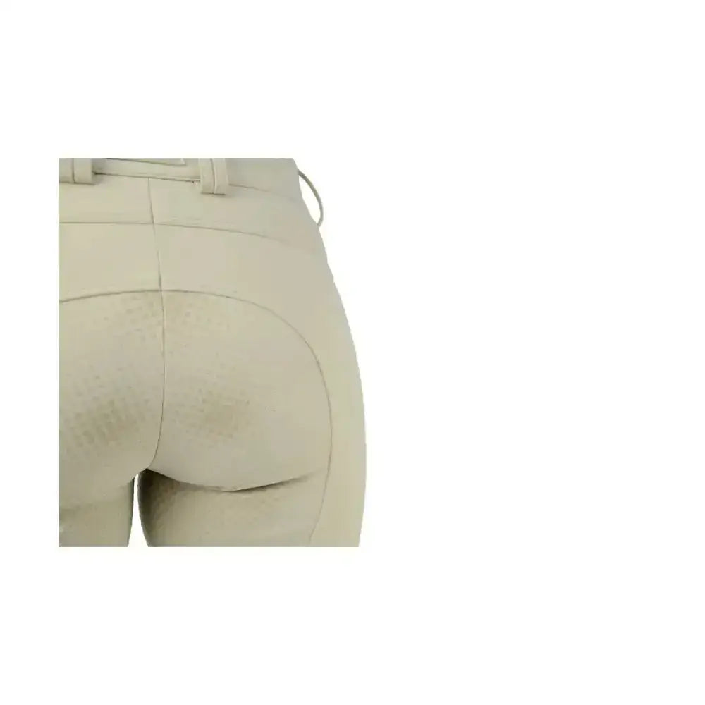 Beige hy equestrian arctic softshell ladies breeches with tailored fit and stitched paneling for riding comfort