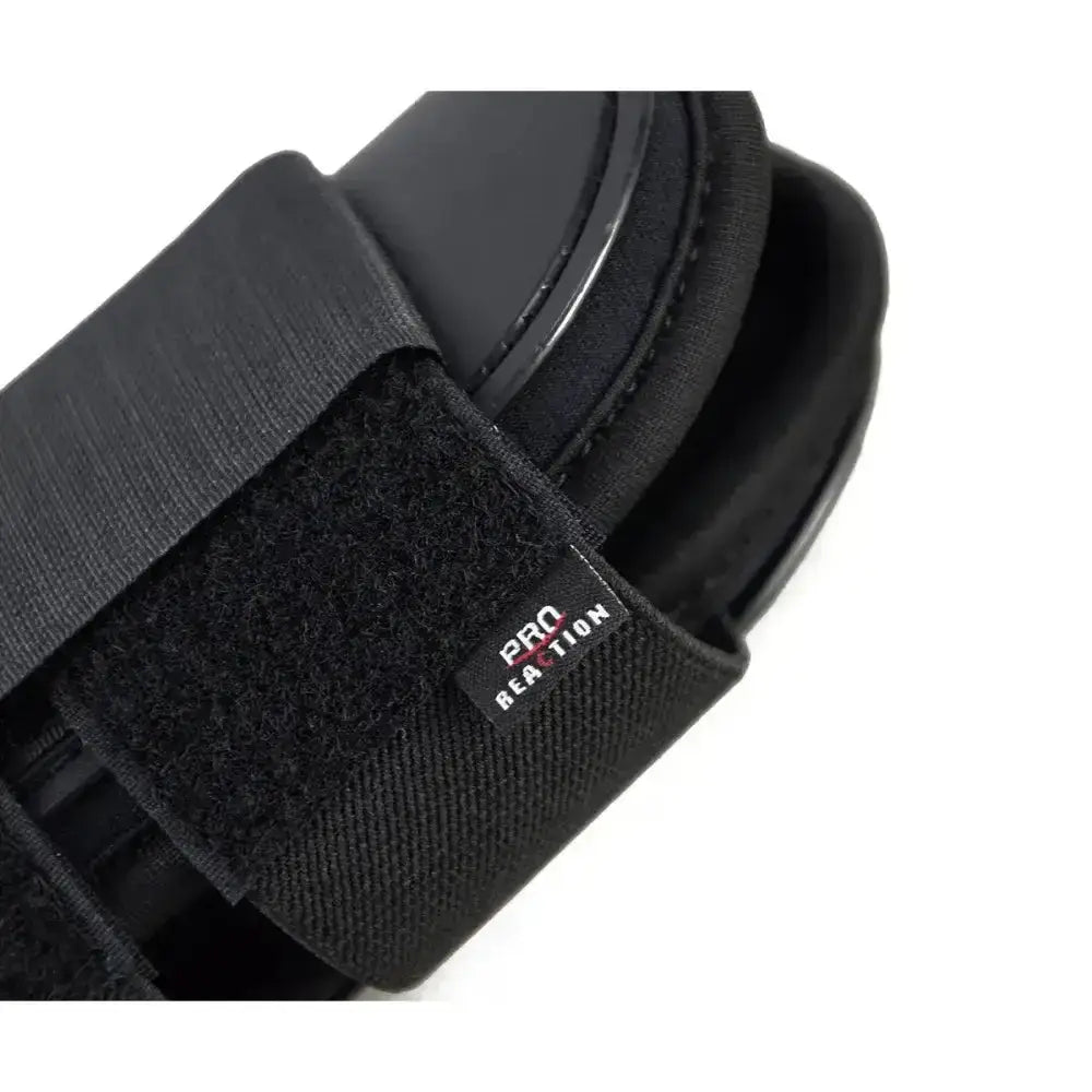 Black hy equestrian armoured guard pro reaction tendon boot strap with breathable soft perforated textured fabric and velcro closure