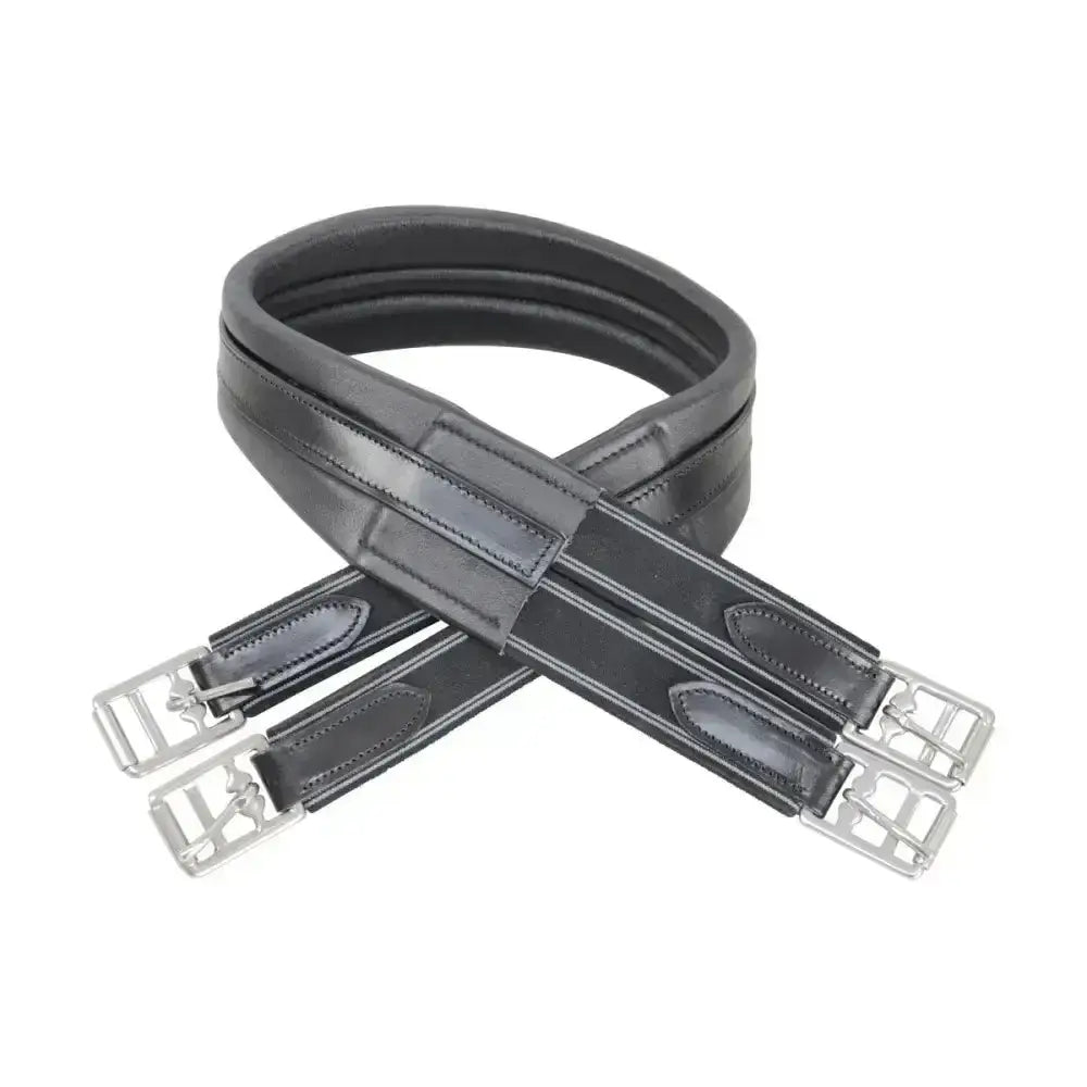Black leather soft leather girth with silver buckles hy equestrian atherstone girth elasticated both ends