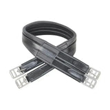 Black leather soft leather girth with silver buckles hy equestrian atherstone girth elasticated both ends
