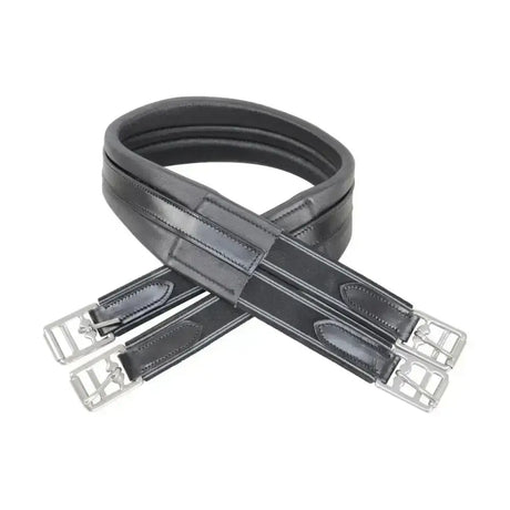 Black leather soft leather girth with silver buckles hy equestrian atherstone girth elasticated both ends