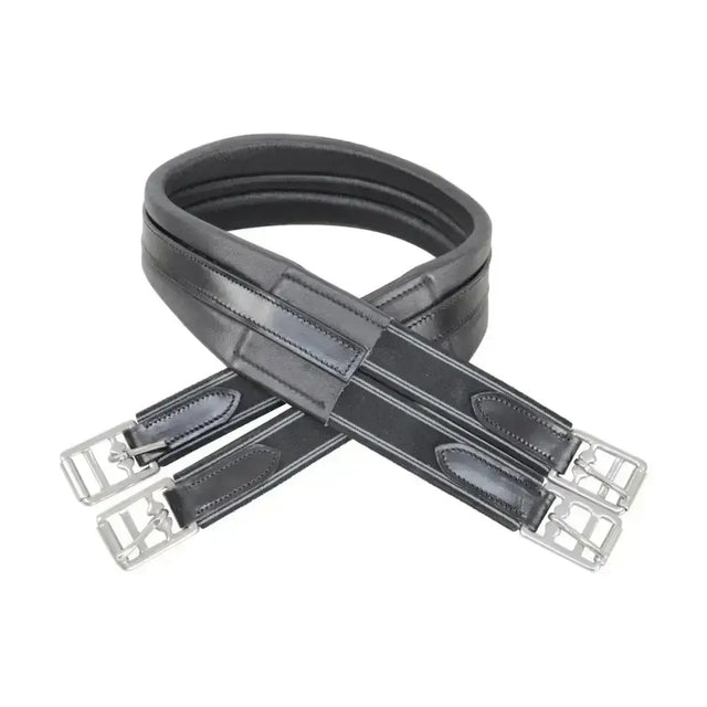 Black leather soft leather girth with silver buckles hy equestrian atherstone girth elasticated both ends