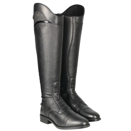 Black leather hy equestrian atrani riding boot with polished finish and subtle stitching details