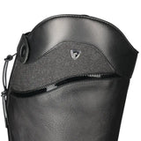 Black leather hy equestrian atrani riding boot with glossy black zipper and textured panel detail