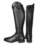 Black leather hy equestrian atrani riding boot with sleek glossy finish and side zipper closures for riding