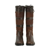 Brown leather hy equestrian bakewell long country boot with dark suede panels and metallic straps for practical long country use