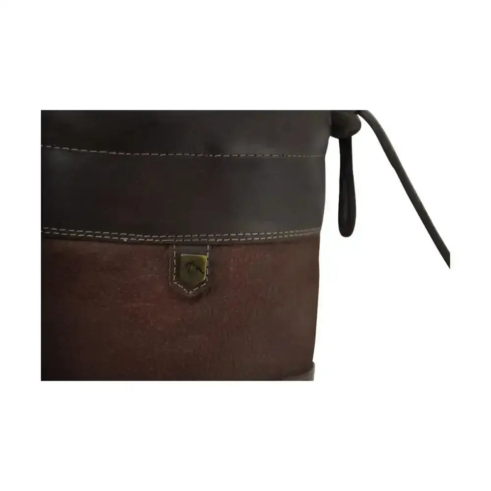 Dark brown leather bakewell long country boot with lighter stitching and metallic buckle for practical long country use