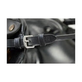 Black leather hy equestrian balance strap with silver buckle and embossed logo high quality rolled leather design