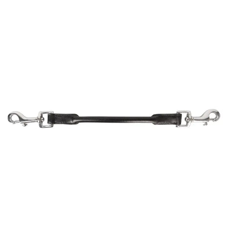 Hy equestrian balance strap in black rolled leather with silver steel clips and swivel hooks for horse tack