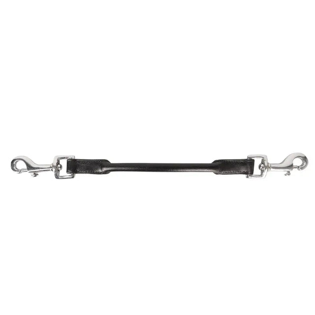 Hy equestrian balance strap in black rolled leather with silver steel clips and swivel hooks for horse tack