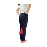 Navy blue hy equestrian belton children’s jodhpurs with red side and waistband accents perfect for everyday jodhpur use