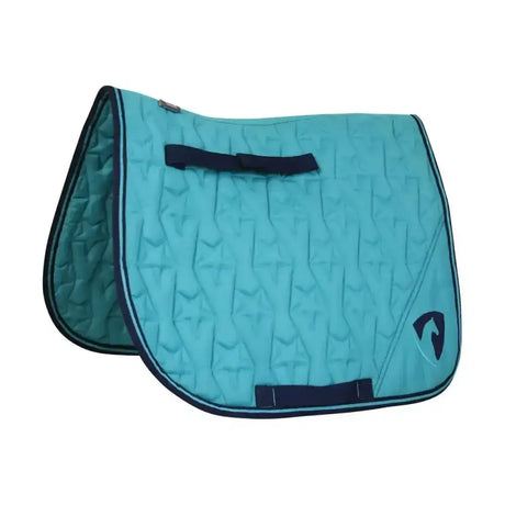 Teal hy equestrian belton saddle pad with star-shaped quilted design navy trim and small logo on corner