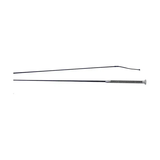 Black equestrian bling schooling whip with textured grip and silver metal ferrule for riding use