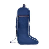 Navy blue hy equestrian boot bag with white trim and front zipper pocket stylish navy riding boot bags
