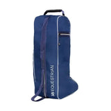 Navy blue hy equestrian boot bag with white piping and black handle perfect for stylish riding boot bags