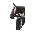 Black horse headgear with reflective pink and yellow strips from hy equestrian bridle set fits horses comfortably