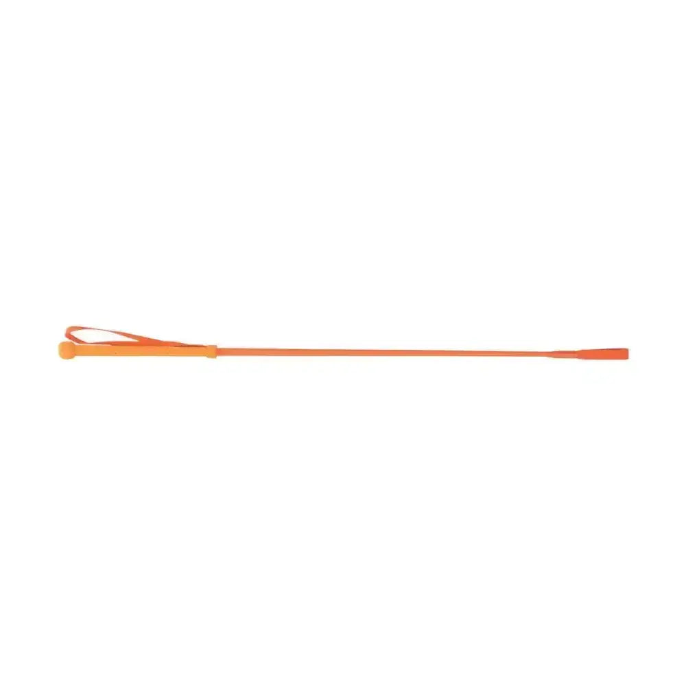 Orange leather bright riding whip with looped handle and tapered tip by hy equestrian for vibrant short riding