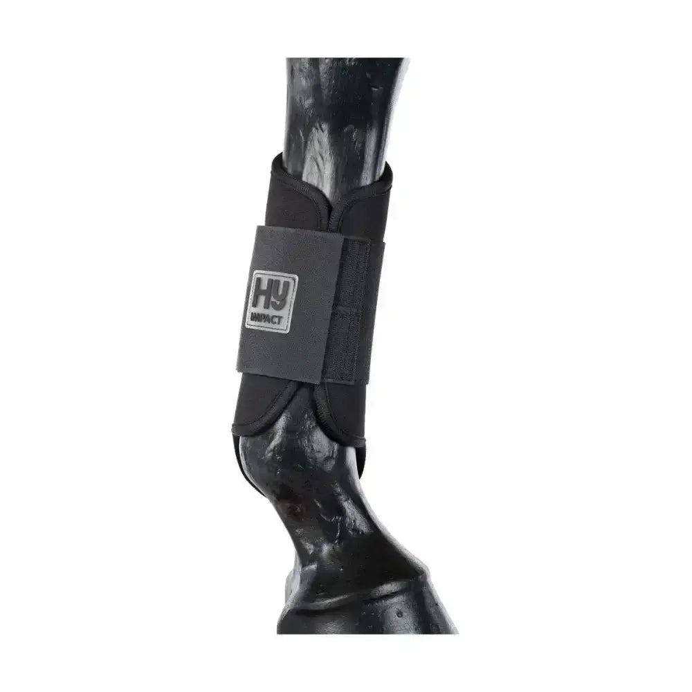 Black hy impact horse ankle brushing bootie with padded adjustable strap for equestrian brushing boots use