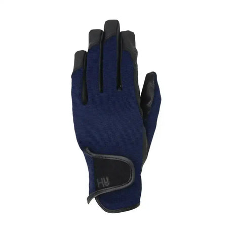 Navy blue and black equestrian burnham pro gloves with smart grip palm, reinforced fingertips, and velcro wrist strap