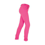 Bright pink slim fit burton childrens jodhpurs with smooth fabric and rolled cuffs from traditional hy equestrian