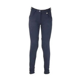 Navy blue fitted riding pants with sleek stitching details from hy equestrian burton childrens jodhpurs collection