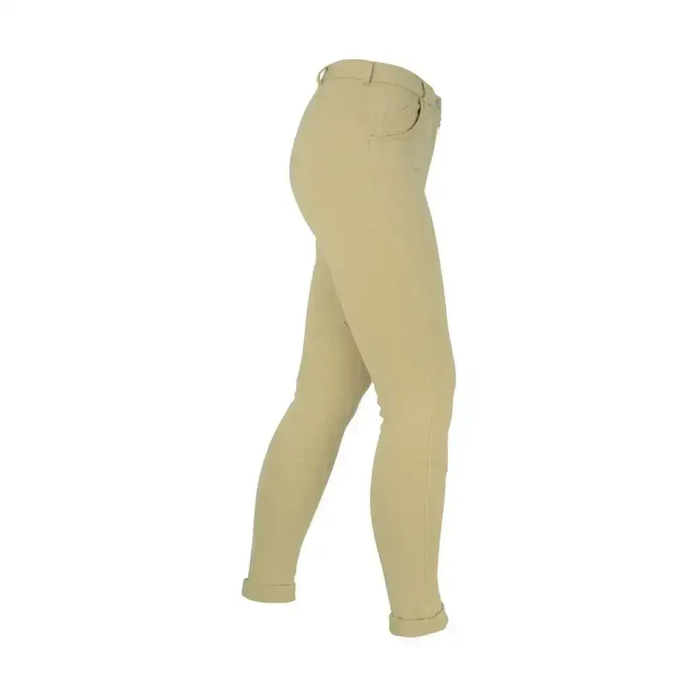 Beige equestrian burton ladies jodhpurs with a fitted design and rolled cuffs in a traditional jodhpur style