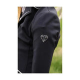 Black hy equestrian cadiz mizs show jacket with sparkling diamond shaped glittering diamantes emblem on sleeve