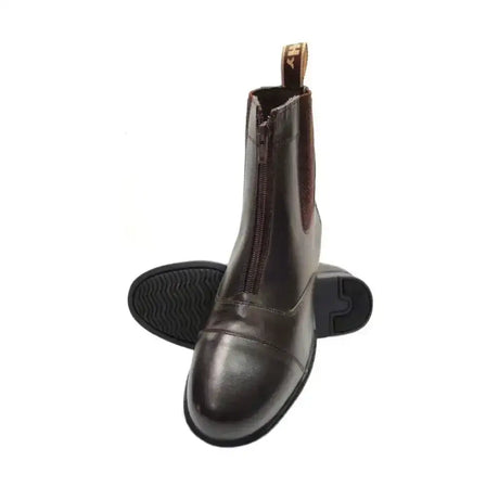 Dark brown leather equestrian canterbury zip jodhpur boot for childs with side zipper and back pull tab