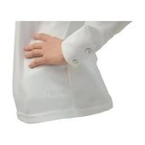White buttoned cuff with silver buttons and embroidered logo on equestrian charlotte long sleeved show shirt