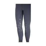 Dark gray equestrian chester ladies leggings with silver swirl and heart embroidery on the outer thigh breeches dazzle