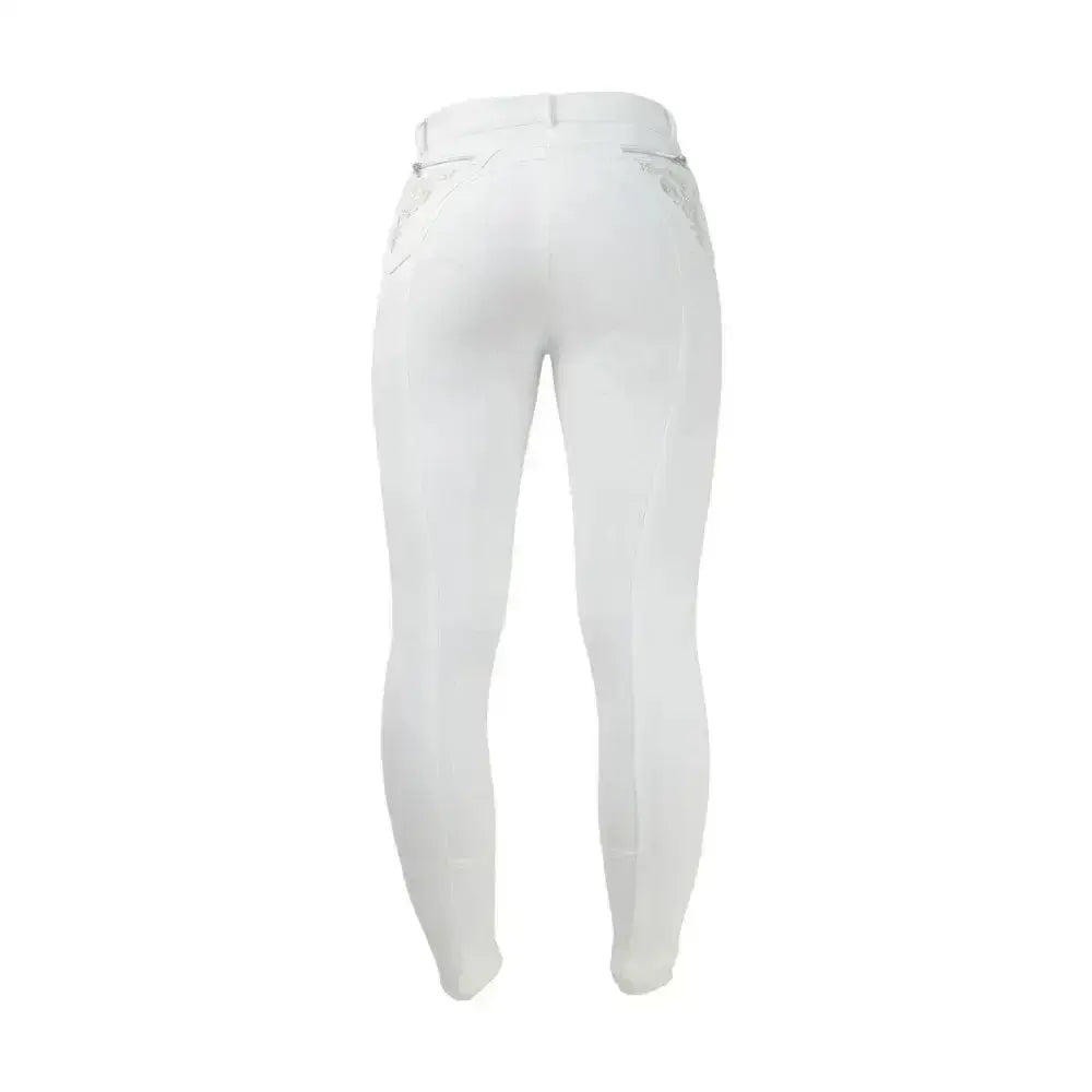 White equestrian chester ladies breeches with sleek fit and subtle stitching perfect for riding style and comfort
