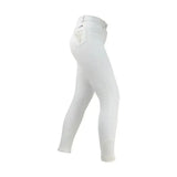 White HY equestrian chester ladies breeches with sleek form fitting design and subtle stitching details