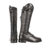 Black leather atrani riding boot with glossy finish and side zipper perfect for children’s equestrian use