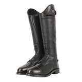 Black leather children’s equestrian atrani riding boot with sleek polished finish and classic lace-up design