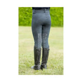 Dark gray equestrian children’s jesmond jewel denim look tights with subtle geometric patterned thigh panels