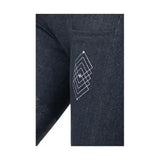 Dark heathered denim Hy equestrian childrens Jesmond jewel denim look tights with subtle white geometric logo on thigh