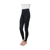 Black high-waisted melton riding tights with smooth form-fitting fabric for equestrian children’s melton use