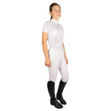 White equestrian children’s roka regal riding suit with short sleeves high collar and subtle chest and thigh embellishments